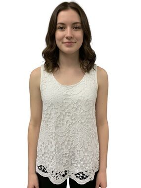 Lace Overlay Sleeveless Tank Top - White Size M